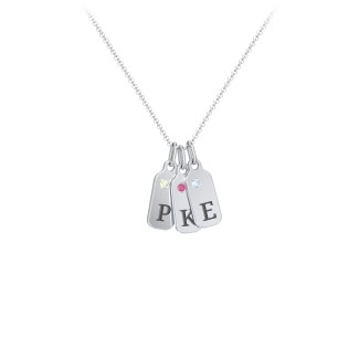 Duchess Dog Tag 3 Initial Necklace with Birthstone