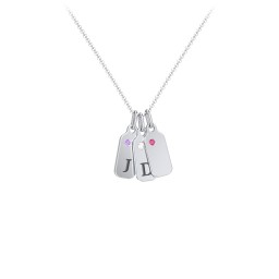 Duchess Dog Tag 3 Initial Necklace with Birthstone in 925 Sterling Silver with Amethyst, Cubic Zirconia, Ruby, and Citrine