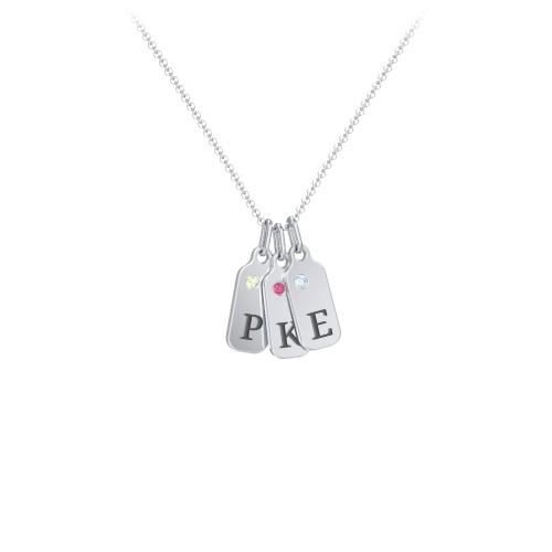 Duchess Dog Tag 3 Initial Necklace with Birthstone – Sterling Silver with Peridot, Ruby, and Blue Topaz