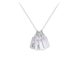 Duchess Dog Tag 4 Initial Necklace with Birthstone