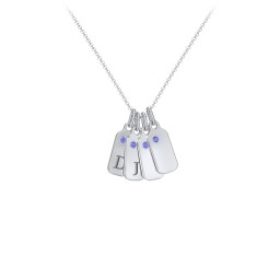 Duchess Dog Tag 4 Initial Necklace with Birthstone