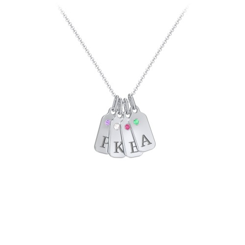 Duchess Dog Tag 4 Initial Necklace with Birthstone