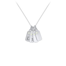 Duchess Dog Tag 4 Initial Necklace with Birthstone in 925 Sterling Silver with Peridot