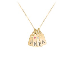 Duchess Dog Tag 4 Initial Necklace with Birthstone in 10K Solid Yellow Gold with Peridot, Ruby, Blue Topaz, and Citrine
