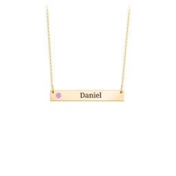 Engravable Birthstone Bar Necklace in 18K Gold Plated Silver with Amethyst