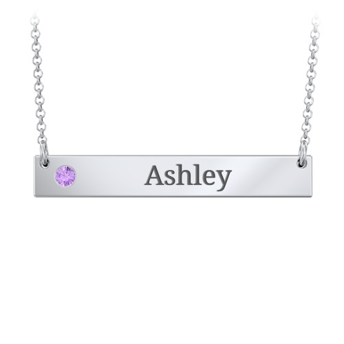 Engravable Birthstone Bar Necklace – Sterling Silver with Amethyst