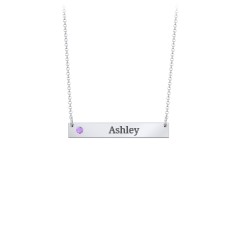 Engravable Birthstone Bar Necklace – 18K Gold Plated Silver with Citrine