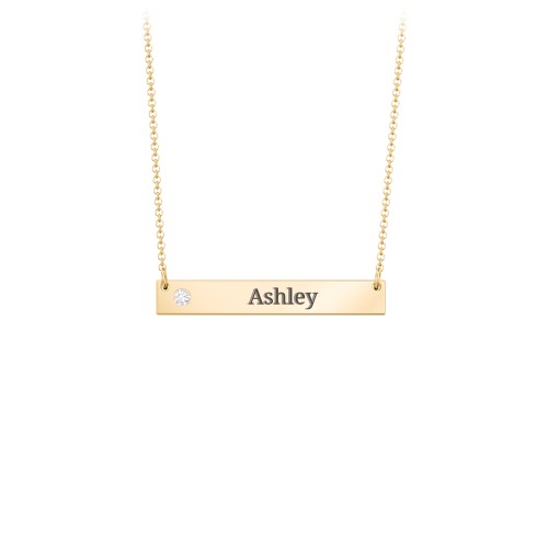 Engravable Birthstone Bar Necklace – 18K Gold Plated Silver with Diamond