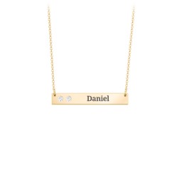 2 Engravable Birthstone Bar Necklace in 18K Gold Plated Silver with Cubic Zirconia, Citrine, Mint Premium Zirconia, and Amethyst Premium Zirconia