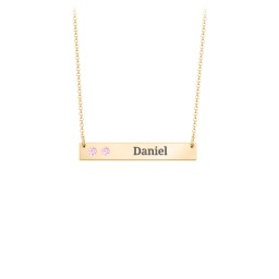 2 Engravable Birthstone Bar Necklace in 18K Gold Plated Silver with Pink Tourmaline, Citrine, Mint Premium Zirconia, and Amethyst Premium Zirconia