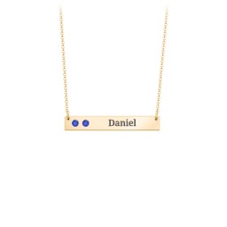 2 Engravable Birthstone Bar Necklace in 18K Gold Plated Silver with Blue Sapphire, Citrine, Mint Premium Zirconia, and Amethyst Premium Zirconia