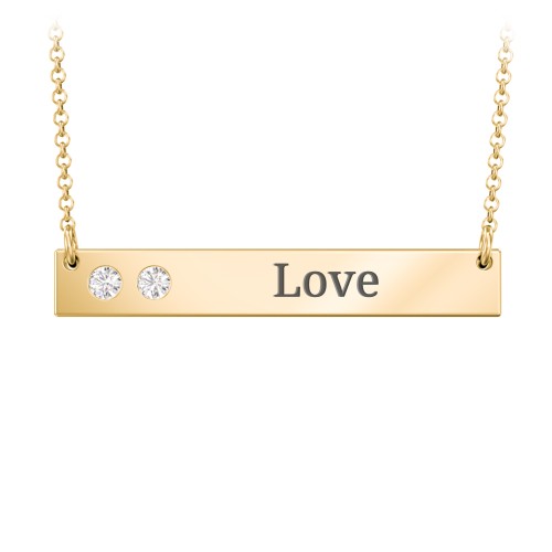 2 Engravable Birthstone Bar Necklace – 18K Gold Plated Silver with Cubic Zirconia