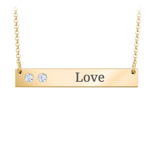2 Engravable Birthstone Bar Necklace – 18K Gold Plated Silver with Aquamarine