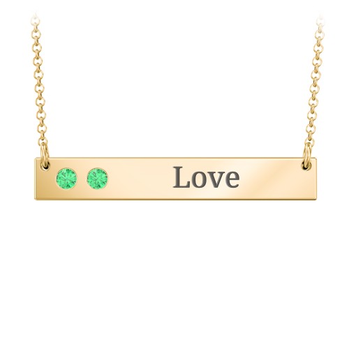 2 Engravable Birthstone Bar Necklace – 18K Gold Plated Silver with Emerald