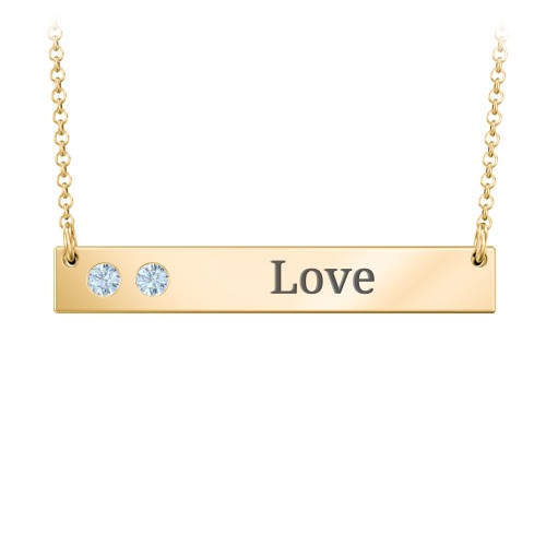 2 Engravable Birthstone Bar Necklace – 18K Gold Plated Silver with Blue Topaz