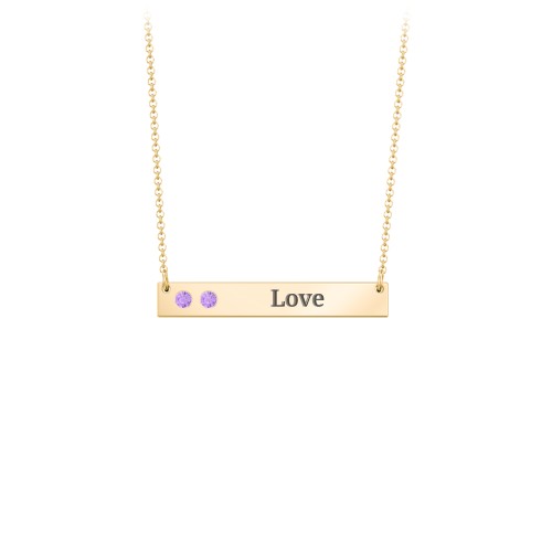 2 Engravable Birthstone Bar Necklace – 18K Gold Plated Silver with Amethyst