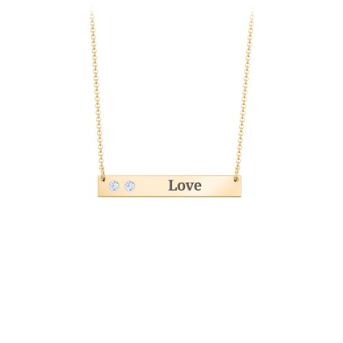 2 Engravable Birthstone Bar Necklace – 18K Gold Plated Silver with Aquamarine