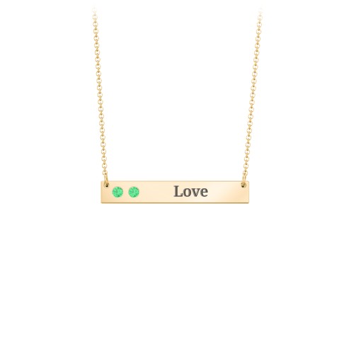 2 Engravable Birthstone Bar Necklace – 18K Gold Plated Silver with Emerald