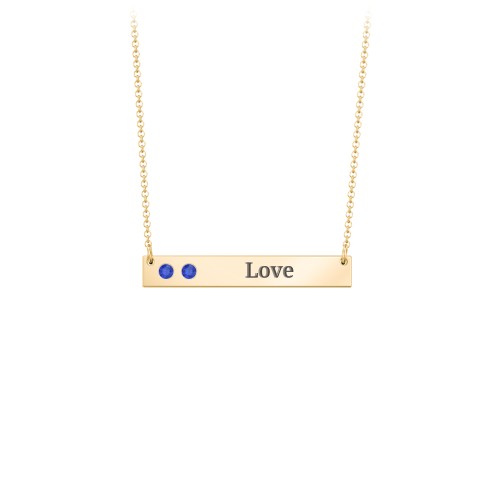 2 Engravable Birthstone Bar Necklace – 18K Gold Plated Silver with Blue Sapphire