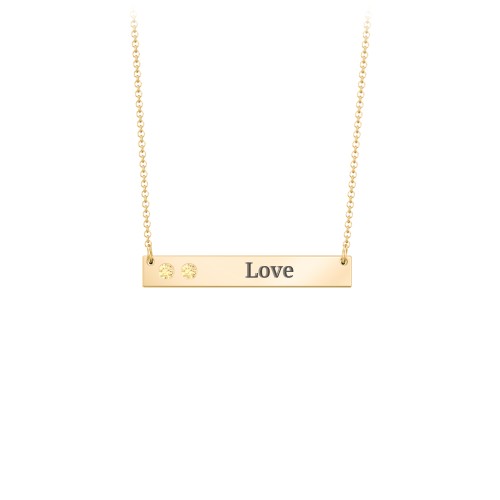2 Engravable Birthstone Bar Necklace – 18K Gold Plated Silver with Citrine