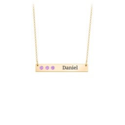 3 Engravable Birthstone Bar Necklace in 18K Gold Plated Silver with Amethyst