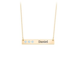 3 Engravable Birthstone Bar Necklace in 18K Gold Plated Silver with Blue Topaz