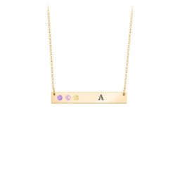 3 Engravable Birthstone Bar Necklace in 18K Gold Plated Silver with Amethyst, Fancy Pink Premium Zirconia, Citrine, Mint Premium Zirconia, and Amethyst Premium Zirconia