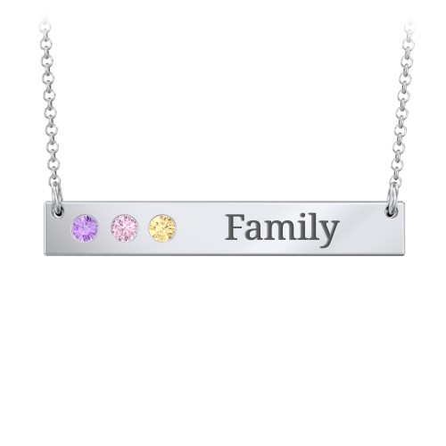 3 Engravable Birthstone Bar Necklace – Sterling Silver with Amethyst, Pink Tourmaline, and Citrine