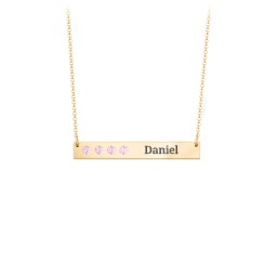 4 Engravable Birthstone Bar Necklace in 18K Gold Plated Silver with Pink Tourmaline and Amethyst Premium Zirconia