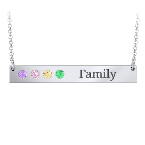 4 Engravable Birthstone Bar Necklace – Sterling Silver with Amethyst, Pink Tourmaline, Citrine, and Emerald