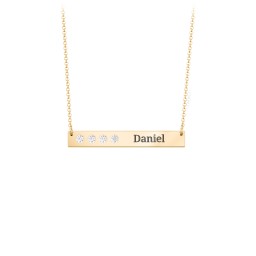 4 Engravable Birthstone Bar Necklace in 18K Gold Plated Silver with Cubic Zirconia and Amethyst Premium Zirconia