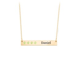 4 Engravable Birthstone Bar Necklace in 18K Gold Plated Silver with Peridot and Amethyst Premium Zirconia