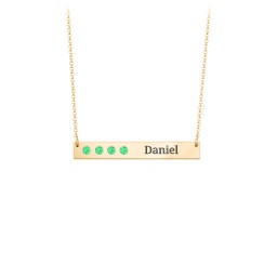 4 Engravable Birthstone Bar Necklace in 18K Gold Plated Silver with Emerald and Amethyst Premium Zirconia
