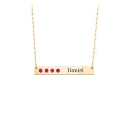 4 Engravable Birthstone Bar Necklace in 18K Gold Plated Silver with Ruby and Amethyst Premium Zirconia