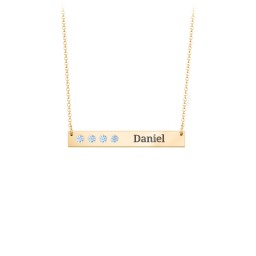 4 Engravable Birthstone Bar Necklace in 18K Gold Plated Silver with Blue Topaz and Amethyst Premium Zirconia