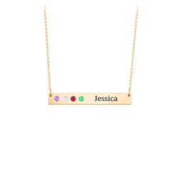 4 Engravable Birthstone Bar Necklace in 18K Gold Plated Silver with Amethyst, Cubic Zirconia, Ruby, Emerald, and Amethyst Premium Zirconia