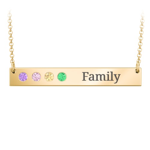 4 Engravable Birthstone Bar Necklace – 18K Gold Plated Silver with Amethyst, Pink Tourmaline, Citrine, and Emerald