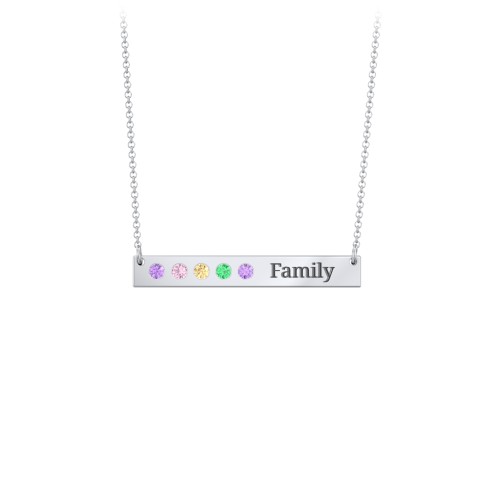 5 Engravable Birthstone Bar Necklace – Sterling Silver with Amethyst, Pink Tourmaline, Citrine, and Emerald