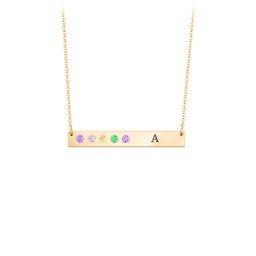 5 Engravable Birthstone Bar Necklace in 18K Gold Plated Silver with Amethyst, Fancy Pink Premium Zirconia, Citrine, Mint Premium Zirconia, and Amethyst Premium Zirconia