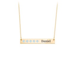 5 Engravable Birthstone Bar Necklace in 18K Gold Plated Silver with Blue Topaz