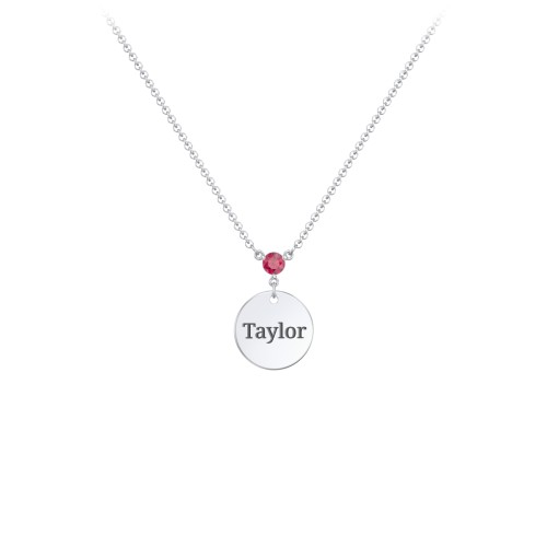 Engravable Disc Necklace with Birthstone