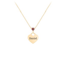Engravable Heart Necklace with Birthstone in 10K Solid Yellow Gold with Garnet
