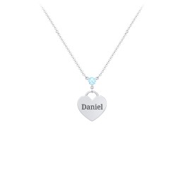 Engravable Heart Necklace with Birthstone in 925 Sterling Silver with Blue Topaz