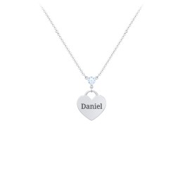Engravable Heart Necklace with Birthstone in 925 Sterling Silver with Aquamarine