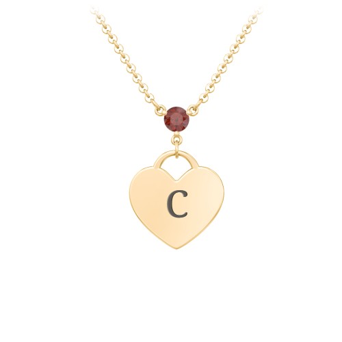 Engravable Heart Necklace with Birthstone – 10K Yellow Gold with Garnet