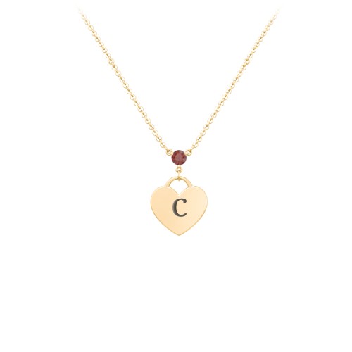 Engravable Heart Necklace with Birthstone – 10K Yellow Gold with Garnet