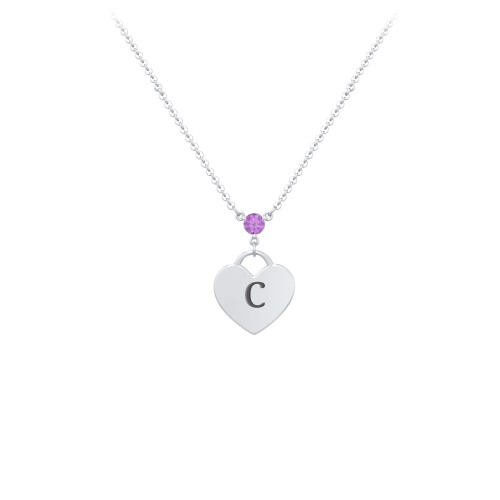 Engravable Heart Necklace with Birthstone – Sterling Silver with Amethyst