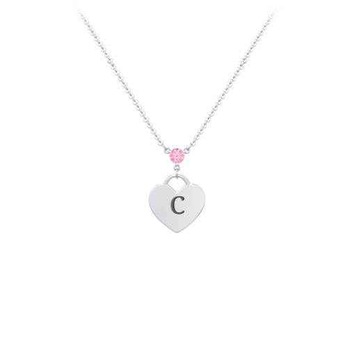 Engravable Heart Necklace with Birthstone – Sterling Silver with Pink Tourmaline