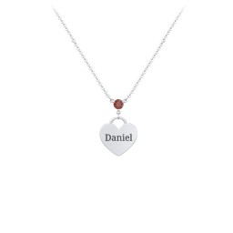Engravable Heart Necklace with Birthstone in 925 Sterling Silver with Garnet