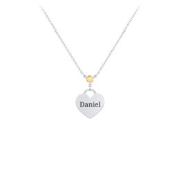 Engravable Heart Necklace with Birthstone in 925 Sterling Silver with Citrine